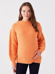 Обычный трикотажный свитер для беременных с круглым вырезом и длинными рукавами LCWAIKIKI Maternity, апельсин
