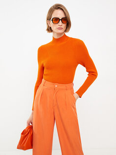 Обычный женский трикотажный свитер с длинным рукавом и полуводолазкой LCWAIKIKI Basic, матовый оранжевый