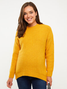 Обычный трикотажный свитер для беременных с круглым вырезом и длинными рукавами LCWAIKIKI Maternity, горчица