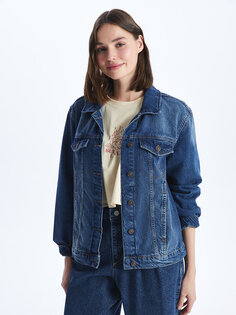Однотонная женская джинсовая куртка-рубашка с длинным рукавом LCW Jeans, среднее индиго родео