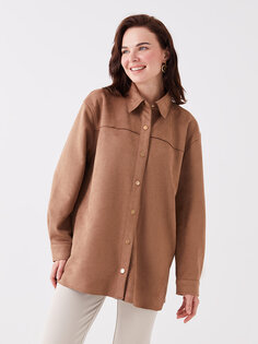 Однотонная женская замшевая куртка-рубашка с длинным рукавом LCW Grace