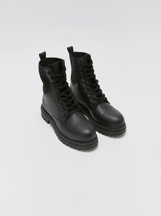 Кожаные женские ботинки на шнуровке LCW STEPS, черный
