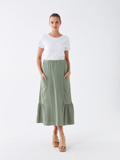 Однотонная женская муслиновая юбка с эластичной резинкой на талии LCWAIKIKI Classic, хаки