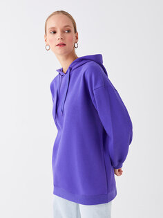 Однотонная женская толстовка с капюшоном и длинными рукавами-туника LCW Modest, фиолетовый