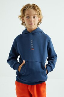 Толстовка стандартного кроя цвета индиго для мальчика с текстом спереди и на капюшоне TOMMYLIFE