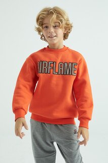 Толстовка стандартного размера для мальчика с круглым вырезом и вышивкой оранжевого цвета TOMMYLIFE
