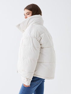 Однотонное женское пуховое пальто большого размера с высоким воротником LCW Casual, экрю