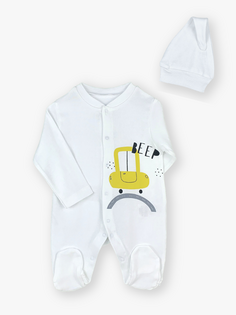 Комбинезон для маленьких мальчиков с круглым вырезом и длинными рукавами, комплект из 2 штук LUGGİ BABY, бело-желтый