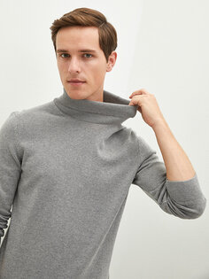 Тонкий мужской трикотажный свитер с высоким воротником и длинными рукавами LCWAIKIKI Basic, серый меланж