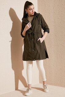 Тонкое сезонное пальто стандартного кроя со съемным капюшоном 497SEZEN Lela, хаки