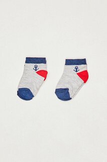 Комплект из 2 детских носков в полоску с пинетками Fullamoda, серый
