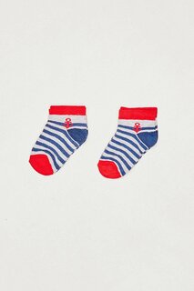 Комплект из 2 детских носков в полоску с пинетками Fullamoda, темно-синий