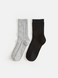 Комплект женских носков с рисунком, 2 шт. LCW DREAM, серый меланж