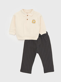 Комплект из 2 предметов: свитшот и брюки для маленьких мальчиков с воротником-поло и длинными рукавами с принтом LCW baby