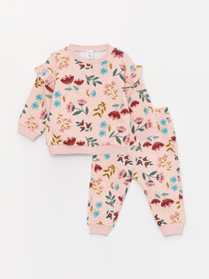 Комплект из 2 предметов: свитшот и брюки для маленьких девочек с круглым вырезом и длинными рукавами LCW baby, розовый меланж