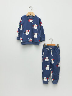 Комплект из 2 предметов: свитшот для маленьких мальчиков с круглым вырезом и длинными рукавами с принтом и брюки-джоггеры LCW baby, синий принт