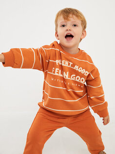 Комплект из 2 предметов: свитшот и брюки для маленьких мальчиков с круглым вырезом и длинными рукавами LCW baby, матовый оранжевый принт