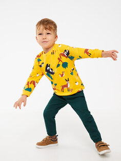 Комплект из 2 предметов: свитшот и брюки для маленьких мальчиков с круглым вырезом и длинными рукавами с принтом LCW baby, горчично-желтый с принтом