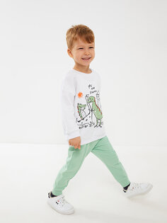 Комплект из 2 предметов: свитшот и брюки для маленьких мальчиков с круглым вырезом и длинными рукавами с принтом LCW ECO, оптический белый