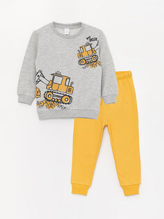 Комплект из 2 предметов: свитшот и брюки для маленьких мальчиков с круглым вырезом и длинными рукавами с принтом LCW ECO, серый меланж
