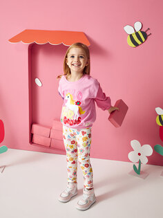 Комплект из 2 предметов: свитшот и колготки для маленьких девочек с круглым вырезом и длинными рукавами LCW baby, розовая сирень