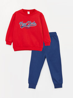 Комплект из 2 предметов: свитшот и брюки для маленьких мальчиков с круглым вырезом и длинными рукавами LCW baby, красный