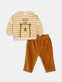 Комплект из 2 предметов: свитшот и брюки для маленьких мальчиков с круглым вырезом и длинными рукавами LCW baby, светло-бежевый