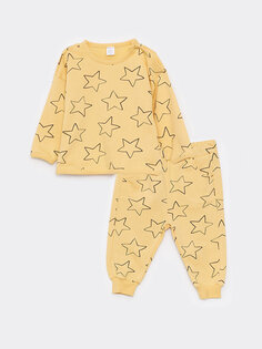 Комплект из 2 предметов: свитшот и брюки для маленьких мальчиков с круглым вырезом и длинными рукавами с принтом LCW baby, желтый