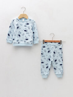 Комплект из 2 предметов: свитшот и брюки для маленьких мальчиков с круглым вырезом и длинными рукавами с принтом LCW baby, светло-синий