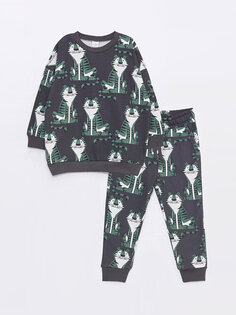 Комплект из 2 предметов: свитшот и брюки для маленьких мальчиков с круглым вырезом, длинными рукавами и принтом LCW baby