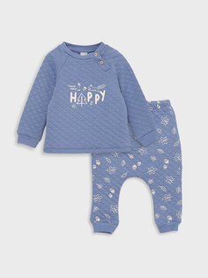 Комплект из 2 предметов: свитшот и брюки для маленьких мальчиков с круглым вырезом и длинными рукавами с принтом LCW baby, сизый