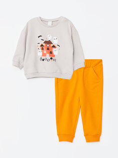 Комплект из 2 предметов: свитшот и брюки для маленьких мальчиков с круглым вырезом и длинными рукавами с принтом LCW baby, серый
