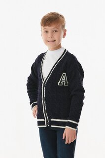 Трикотажный кардиган для мальчика с плетеной вышивкой Fullamoda, темно-синий