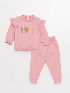 Комплект из 2 предметов: свитшот и спортивный костюм для маленьких девочек с круглым вырезом и длинными рукавами LCW baby, розовый
