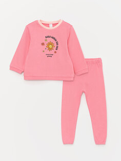Комплект из 2 предметов: свитшот и спортивный костюм для маленьких девочек с круглым вырезом и длинными рукавами с принтом LCW baby, розовые полосы