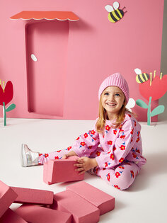 Комплект из 2 предметов: свитшот и колготки для маленьких девочек с круглым вырезом и длинными рукавами с принтом LCW baby, фиолетовый принт