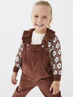 Трикотажный кардиган для маленьких девочек с оборками и круглым вырезом, длинными рукавами и рисунком LCW baby, коричневый
