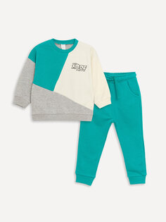 Комплект из 2 предметов: толстовка и спортивные штаны для маленьких мальчиков с круглым вырезом и длинными рукавами в цветных блоках LCW baby
