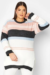 Трикотажный свитер большого размера в полоску с круглым вырезом и разрезами 301827 Stil Diva