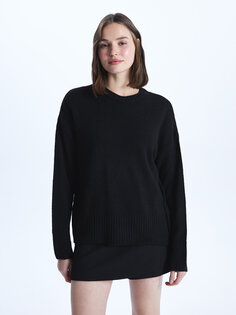Однотонный женский трикотажный свитер с круглым вырезом и длинными рукавами LCW Casual, новый черный