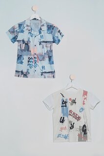 Комплект из 2 шт., рубашка с принтом, футболка, комплект цвета индиго For You Kids