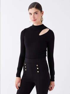 Однотонный женский трикотажный свитер с высоким воротником и длинными рукавами LCW Vision, новый черный