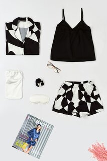 Комплект из 6 черно-белых атласных пижамных шорт с узором FOR YOU MODA
