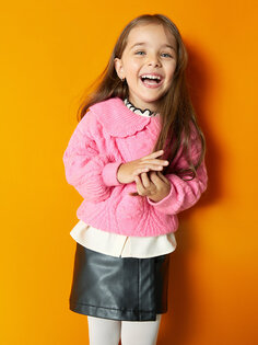 Трикотажный свитер для маленьких девочек с воротником Bebe и длинными рукавами LCW baby, розовый