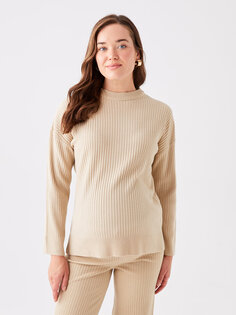 Трикотажный свитер для беременных с круглым вырезом и длинным рукавом с узором LCWAIKIKI Maternity, норка