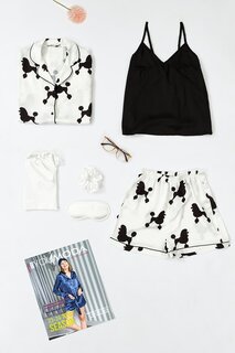 Комплект из 6 белых атласных пижамных шорт с узором собаки FOR YOU MODA