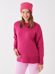 Трикотажный свитер для беременных с круглым вырезом и длинным рукавом с узором LCWAIKIKI Maternity, фуксия