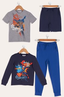 Комплект из 4 шт.: темно-синие шорты и футболка с принтом Super Man, брюки For You Kids