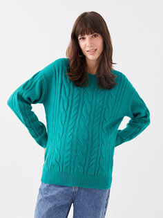 Трикотажный свитер для беременных с круглым вырезом и длинным рукавом с узором LCWAIKIKI Maternity, зеленый