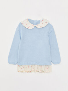 Трикотажный свитер для маленьких девочек с воротником Bebe и длинными рукавами LCW baby, светло-синий